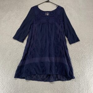 Holding Horses Dress Womens S Blue Crochet Lace Trapeze Boho Anthropologie